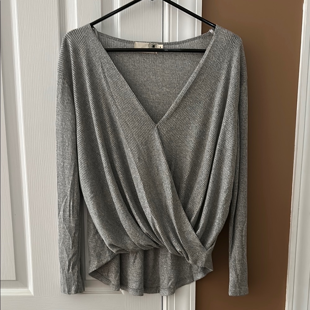 Everleigh Gray Wrap-Style Sweatshirt